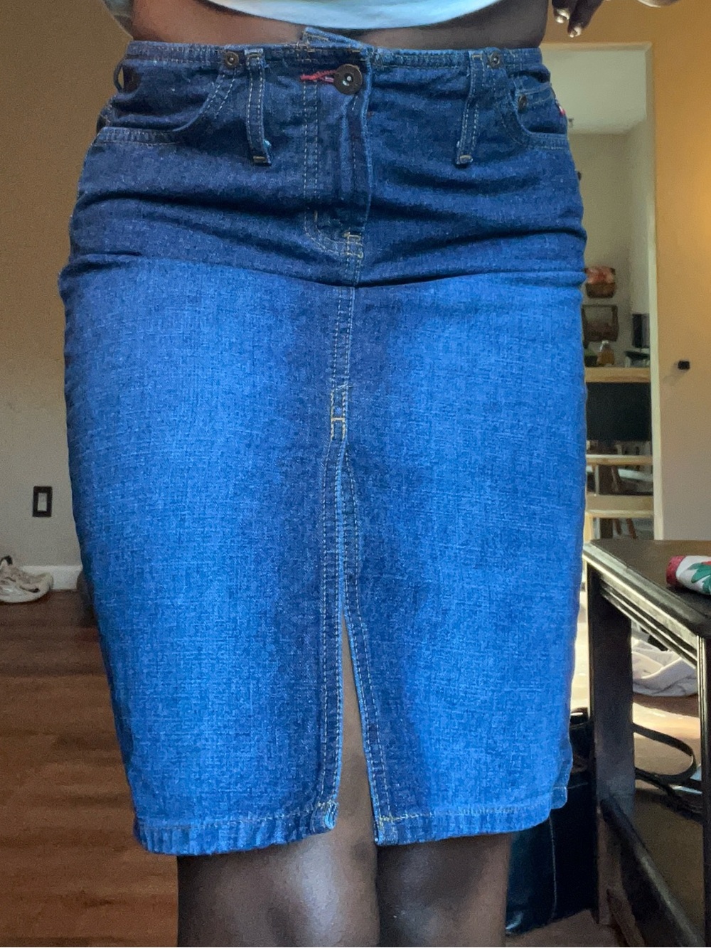 Y2K L.E.I. 100% Cotton Dark Wash Denim Mini Skirt (non stretch)